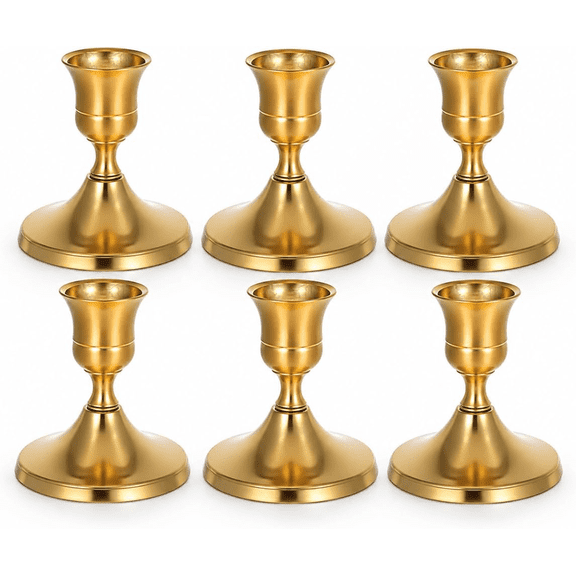 YUANSONG 6-Pack Gold Metal Taper Candlestick Holders, Vintage Brass Centerpiece Candle Stands for Wedding, Fireplace Mantel, Dining Table, Housewarming Gift (3 Heights, Disassembles for Storage)