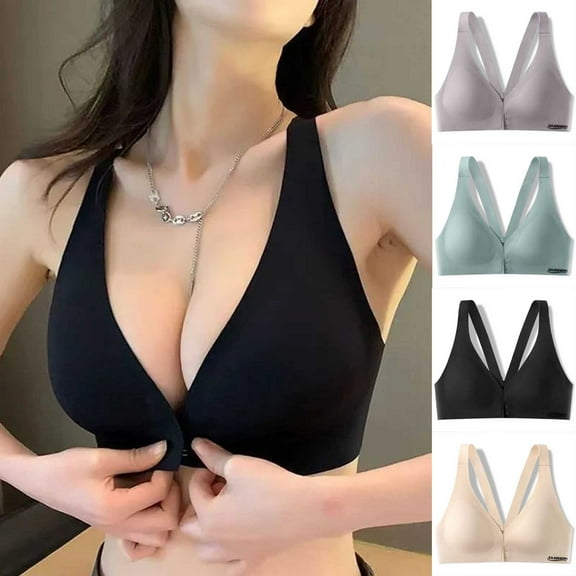 Feancey Front Closure Bras for Women Seamless Push Up Bra Cozy Wirefree Yoga Athletci Brassiere Sleep Bralette with No Underwire Beige M