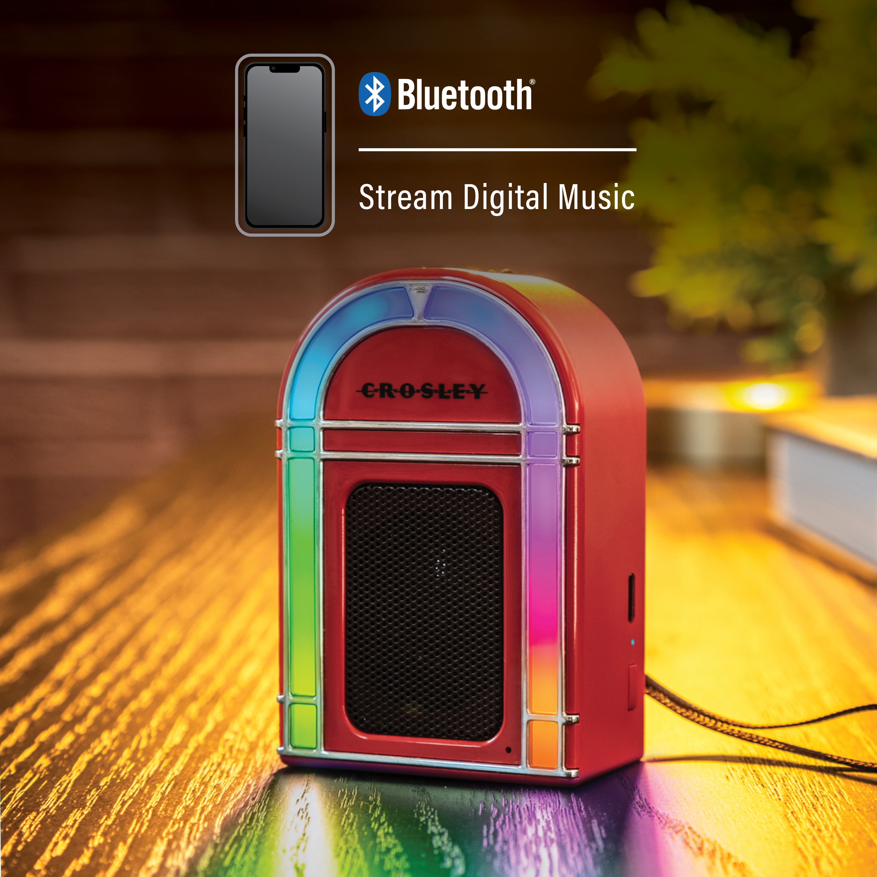 Crosley Mini Jukebox Retro Portable Bluetooth Speaker with LED Lights and Microphone, Vintage