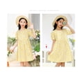 thumbnail image 2 of YunPes Girls Floral Dress Crewneck Puff Short Sleeve Tunic Dress Summer Casual Flowy Midi Sundress Beach Travel Outfits, 2 of 6