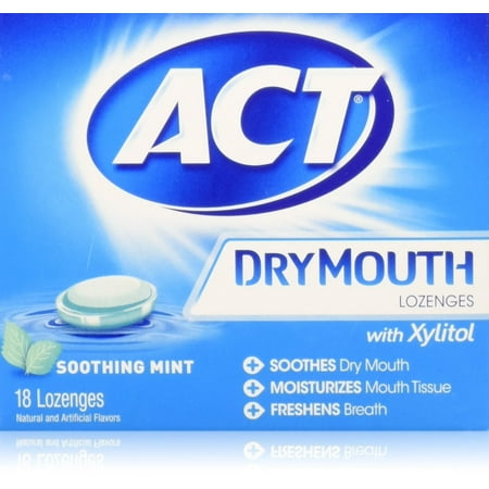 "New! ACT Total Care Dry Mouth Lozenges, Mint 4 x 18 ea"