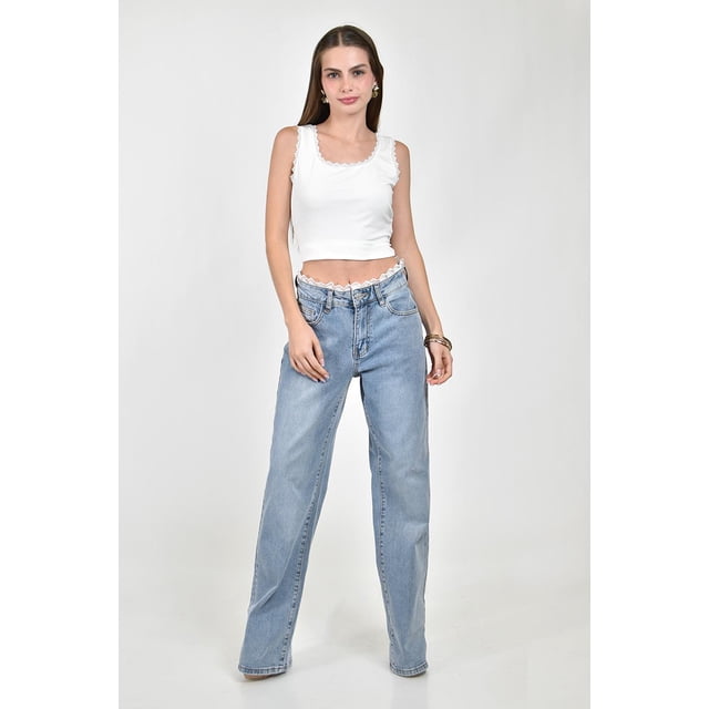 Jeans Wide Leg con encaje /Juvenil, 569 (Azul claro) azul 7