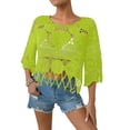 thumbnail image 2 of Women's Plain Fringe Trim Cut out Sheer Cover Up, Boho Scallop Trim 3/4 Sleeve Round Neck Cover up for Vacation, 2 of 5