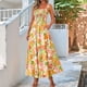 thumbnail image 4 of Vestido de Verano para Mujer, Sin Mangas, Fruncido, Estilo Bohemio, con Tirantes Finos, Corte en A, Fluido, para Playa, Amarillo, Talla L, 4 of 7