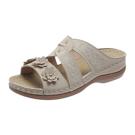 

Sandals Women Flowers Slope Heel Shoes Pu White 39
