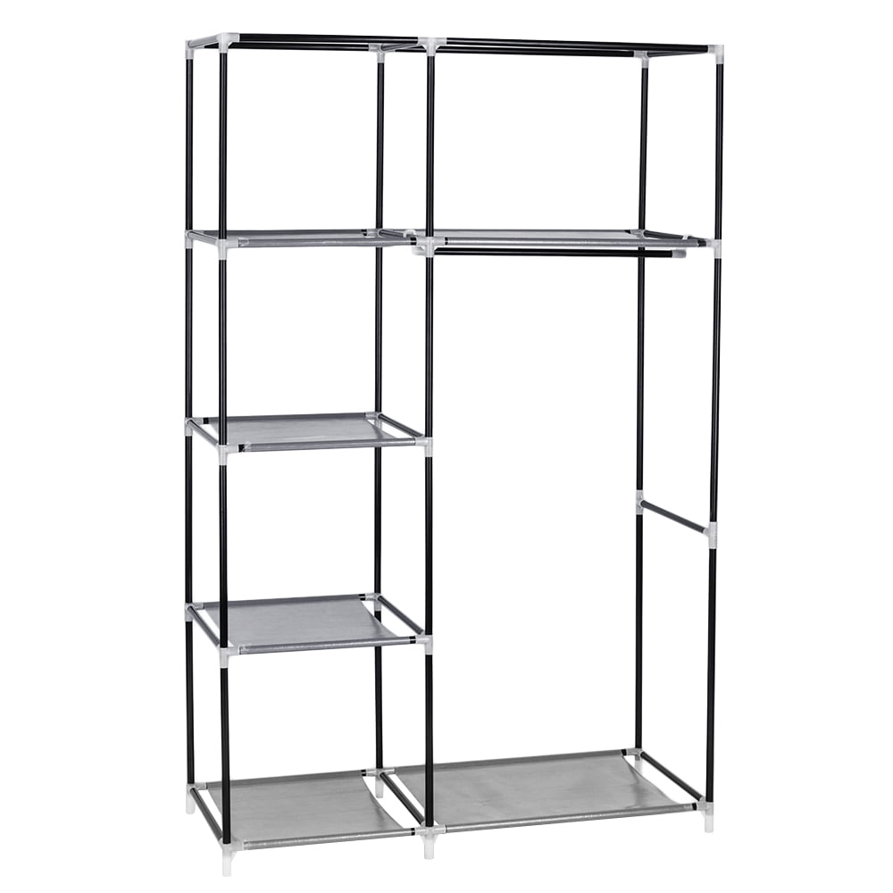 64" Portable Closet Storage Organizer Wardrobe Clothes Rack with Shelves, Gray