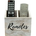 thumbnail image 3 of MyGift Shabby Whitewashed Wood Remote Control Organizer, White Solid Wood Remote Caddy with Black Cursive Remotes Label, 3 of 7