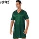 thumbnail image 2 of Bata de dormir para hombre, ropa de dormir, camisón de mujer, batas de satén, camisón con cuello en V, ropa de casa de manga corta, ropa de dormir con abertura lateral, 2 of 5