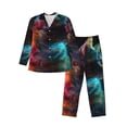 thumbnail image 1 of Fotbe Neon Spectrum Cat Portrait Pijama de Hombre con Estampado de Manga Larga, Conjunto de 2 Piezas, Ropa de Dormir Suave y Cómoda con Bolsillos-Small, 1 of 7