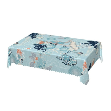 

DouZhe Rectangular Tablecloth Kimono Crane Flowers Table Cloth for Kitchen Dinning Tabletop 72 x 54 Waterproof Polyester Table Cover