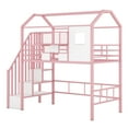 thumbnail image 6 of Euroco Twin Loft Bed with Cabinet, Solid Metal House Bed for Kids Teens, Pink, 6 of 14