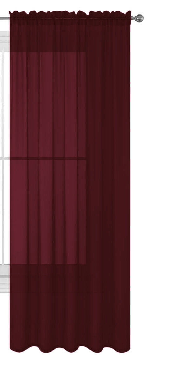 Decotex 1 Piece Elegant Solid Sheer Window Curtain Panels Treatment Drapes (55" X 108", Burgundy)
