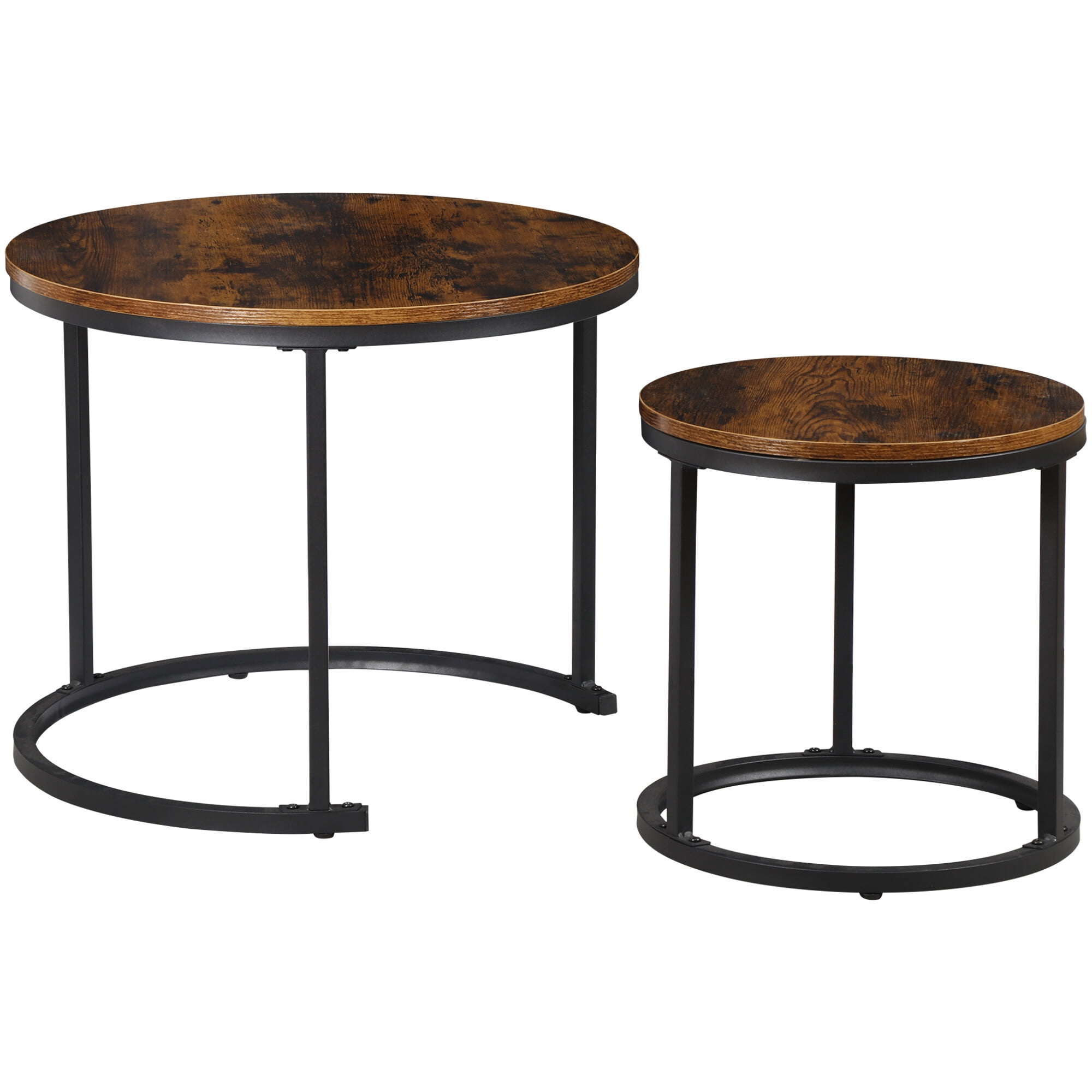 ZENSTYLE Set of 2 Round Coffee Tables Metal Frame Nesting Coffee Table for Living Room Balcony Office