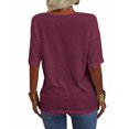 thumbnail image 4 of Women's 3/4 Sleeve Shirts V Neck Loose Fitting Tops Casual Solid Color Tshirts  Basic Tunic Summer Ladies Tops, 4 of 8