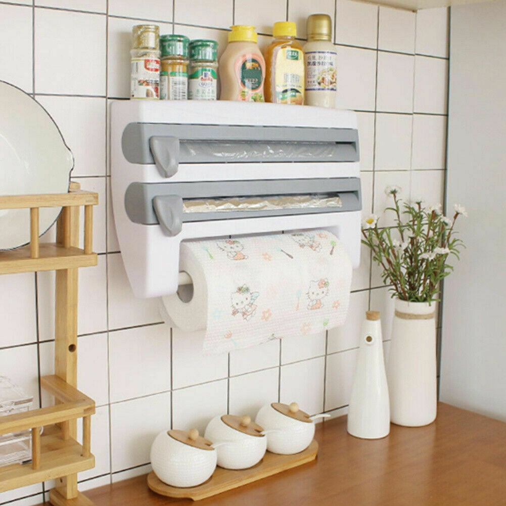 Kitchen Roll Dispenser Cling Film Foil Towel Holder Rack Wall Mounted Set T 