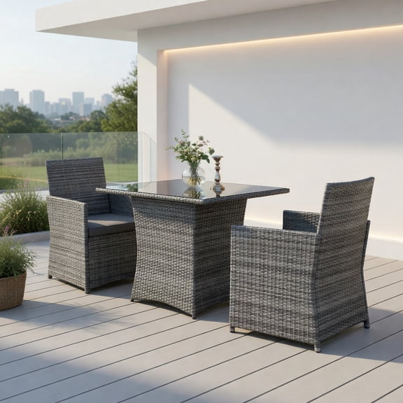 YYAo Patio Seating Sets,Outdoor Living Room Sets,3 Pieces Patio Rattan Furniture Set with Cushioned Armrest Sofa-Gray