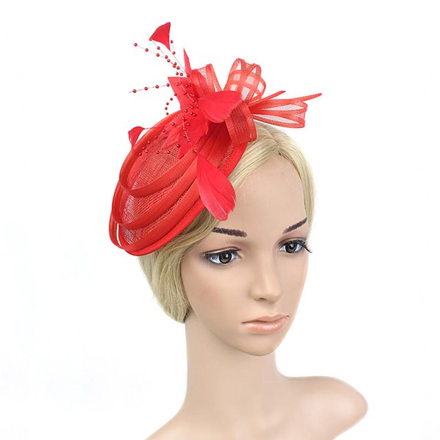 Fascinator de plumas para boda, década de 1920, gran mujer, dama, sombrero lateral, Clip rojo Colcomx Sombrero de la mujer