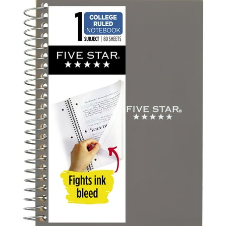 Five Star Personal Spiral Notebook, College Ruled, 4.375" x 7", Gray
