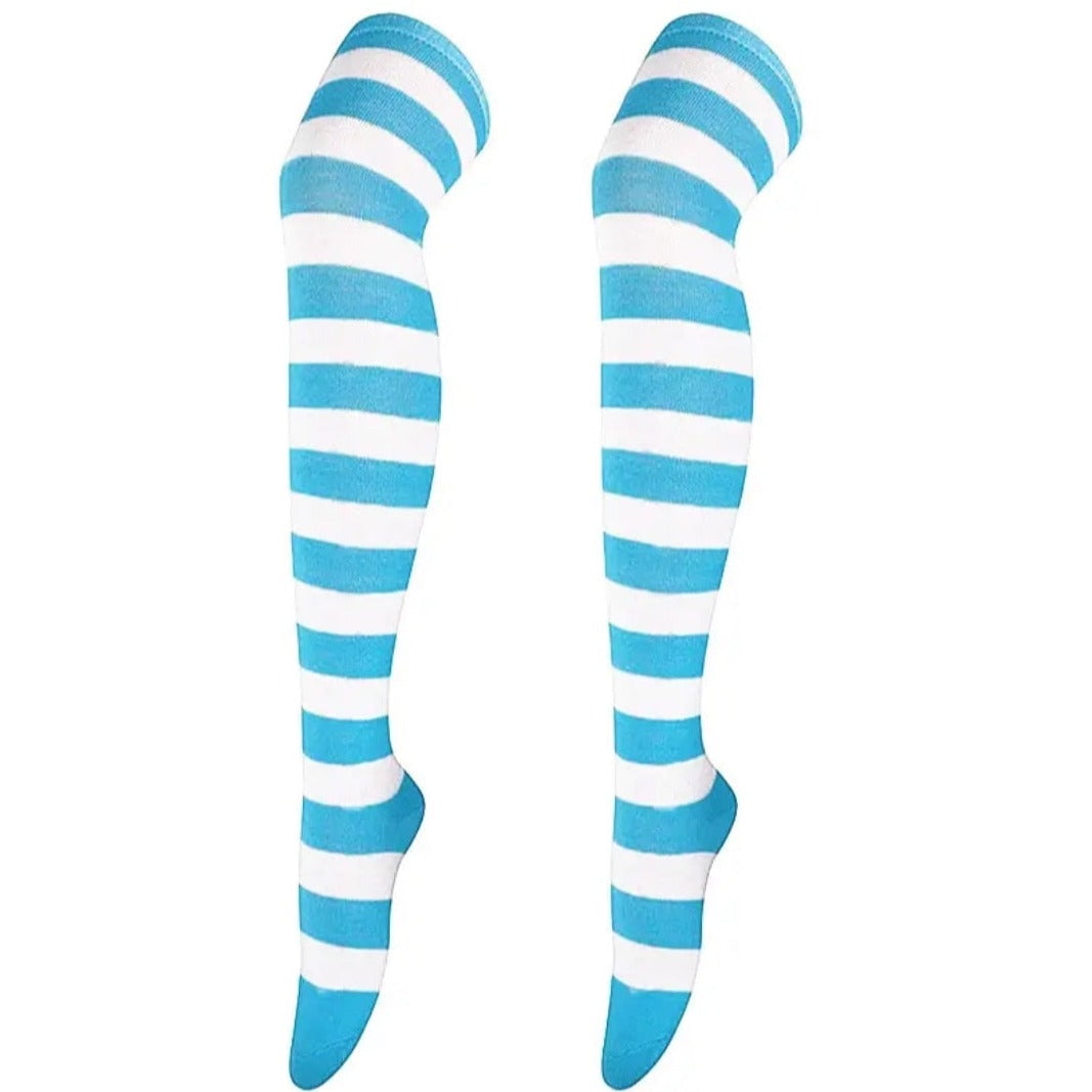 Sock Panda Striped Patterned Socks Thigh High Blue And White 5