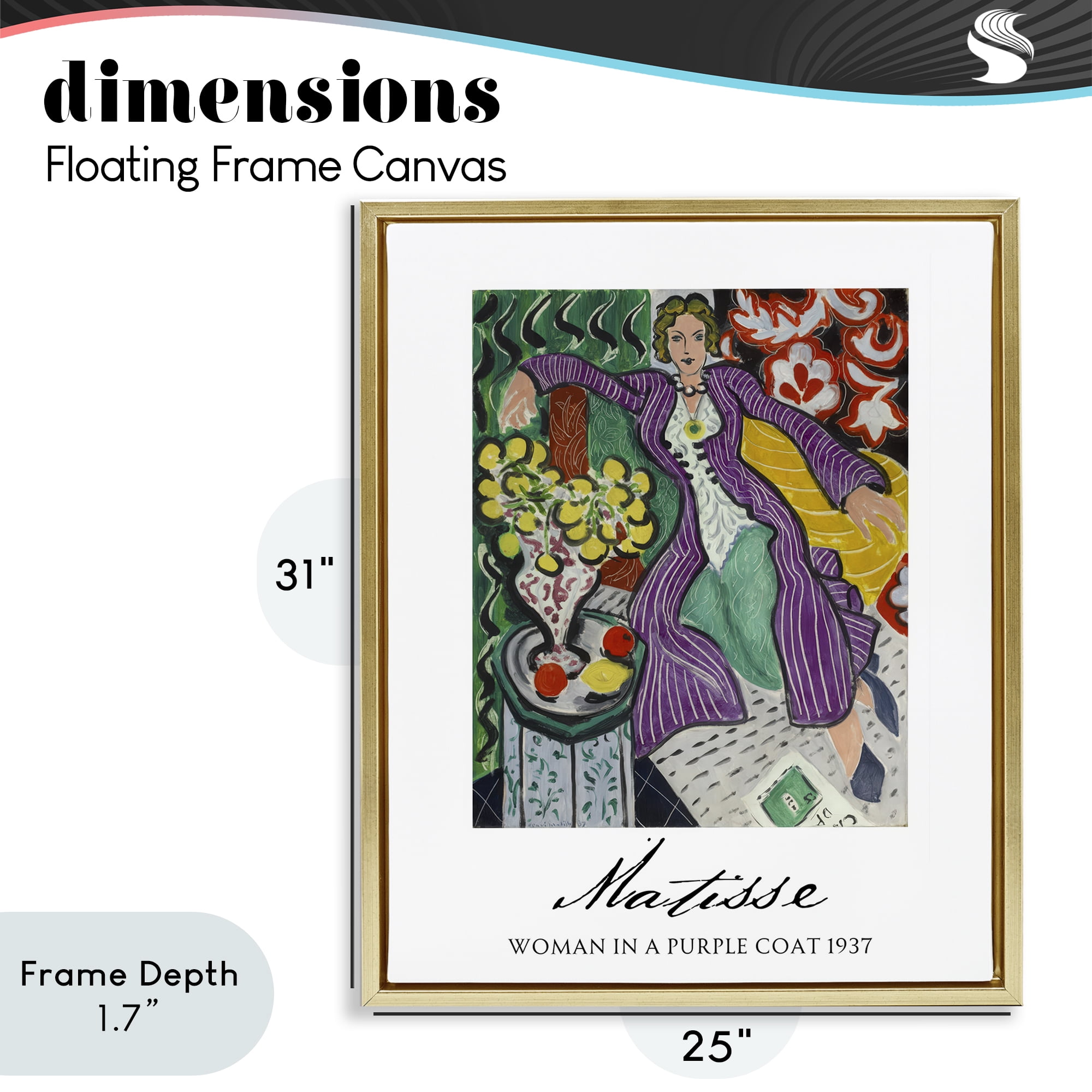 Stupell Industries Matisse Woman In Purple Coat Gold Framed Floater Canvas Wall Art, design by Vintage Hustle