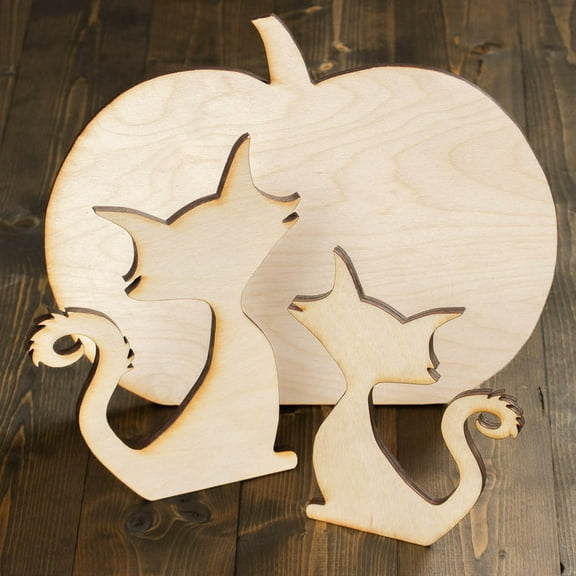 Unfinished Wood Cats and Pumpkin Cutout Set - Create Your Own Purrfect Fall Décor