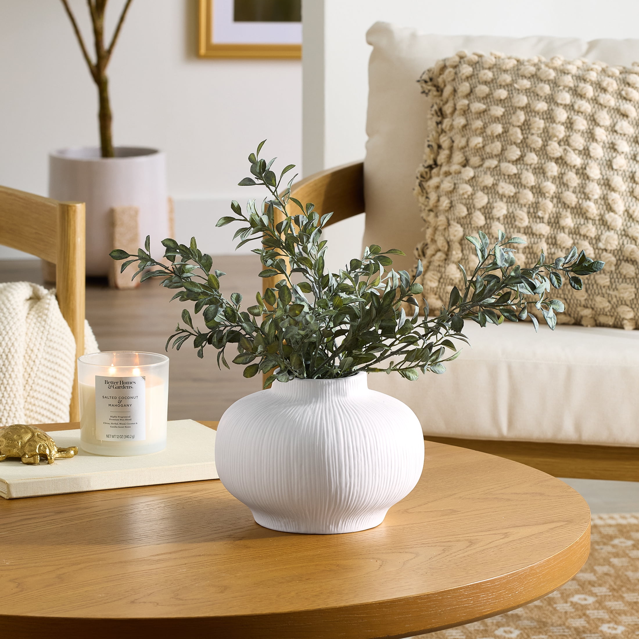 Better Homes & Gardens Soft Curve White Ceramic Decorative Vase, 6"
