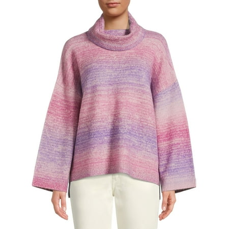 Time and Tru Women's Ombre Cowl Neck Long Sleeve Sweater