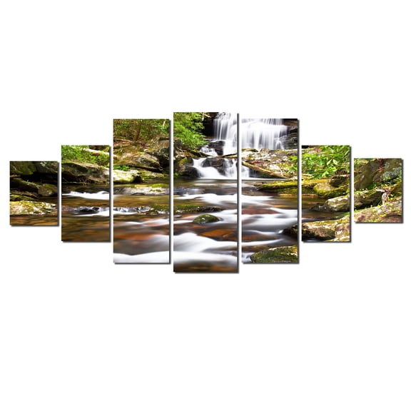 Startonight Huge Canvas Wall Art Waterfall In The Forest, Home Decor, Dual View Surprise Artwork Modern Framed Wall Art Set of 7 Panels Total 39.37 x 94.49 inch
