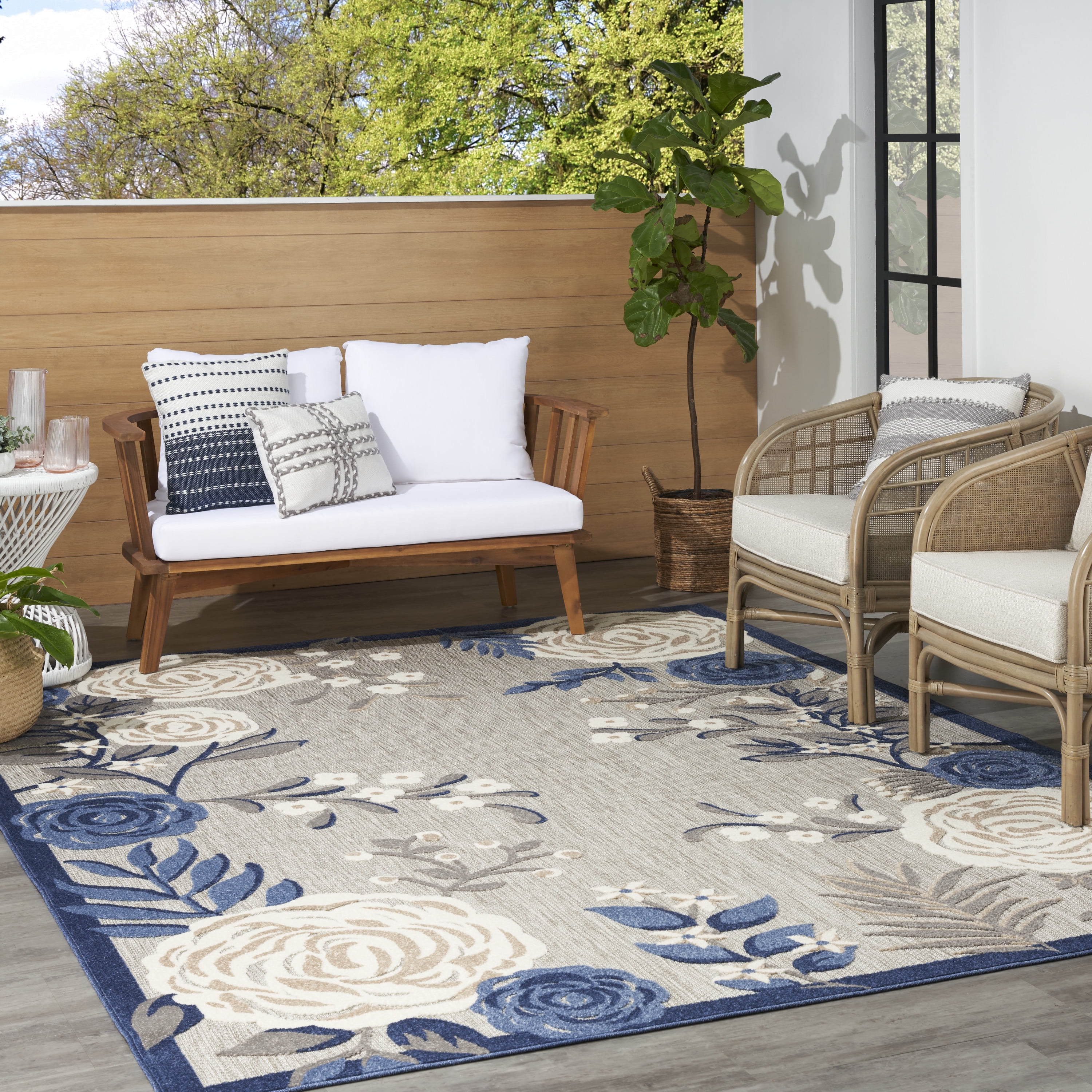 Nourison Aloha Indoor/Outdoor Blue/Grey 9' x 12' Area Rug, (9x12)
