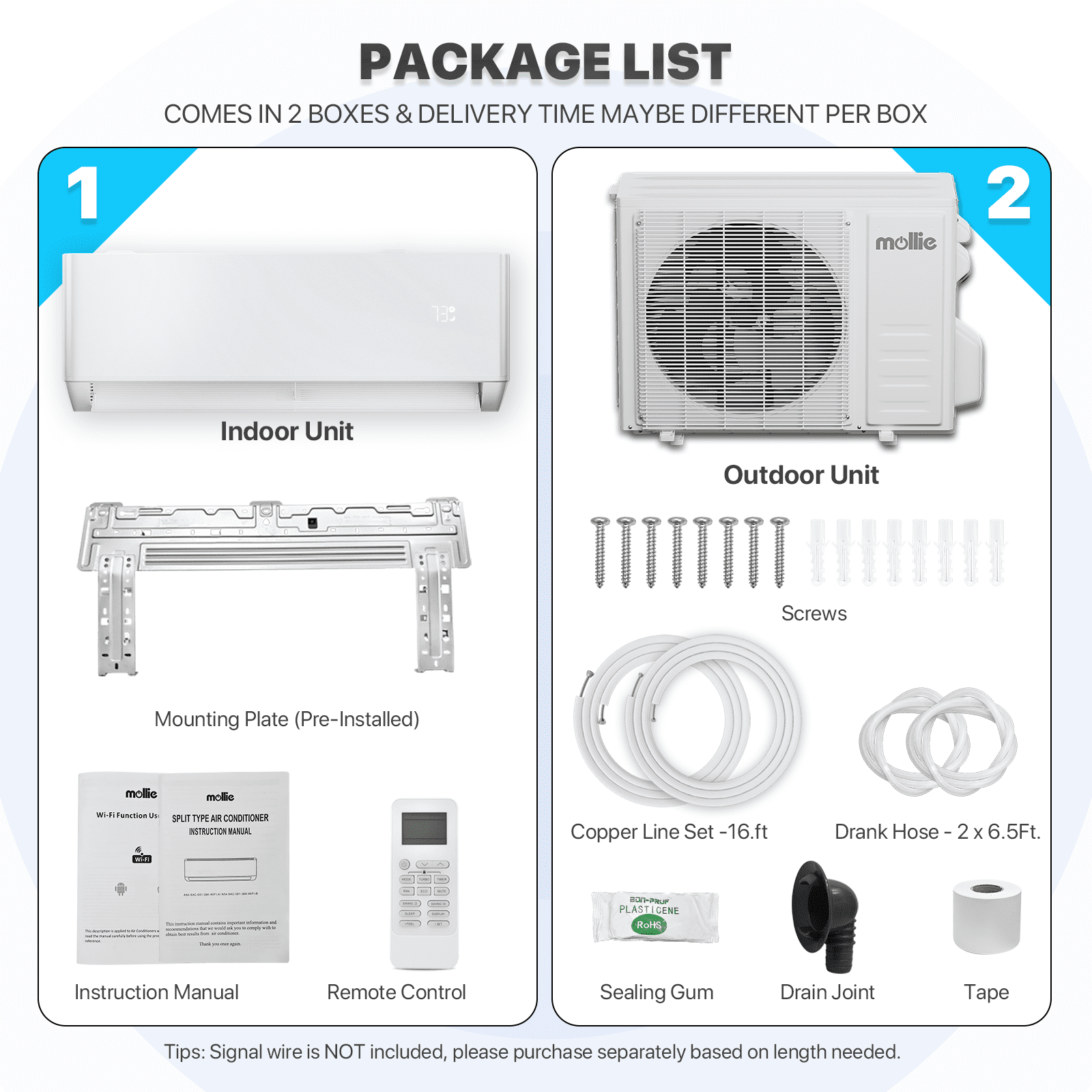 mollie 9,000 BTU 23 SEER2 Ductless Mini-Split Heat Pump Air Conditioner, Cools Up to 400 Sq.Ft., 115V WIFI AC Unit with Pre-Charged Condenser, 4-in-1 Filter & Remote Control