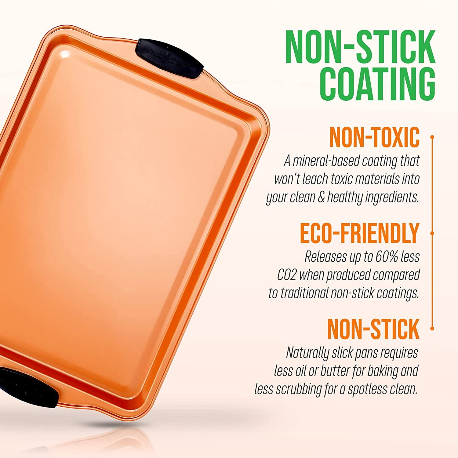 Nutrichef 15” Non-Stick Cookie Sheet, Medium Copper Commercial Grade Quality Carbon Steel Bakeware