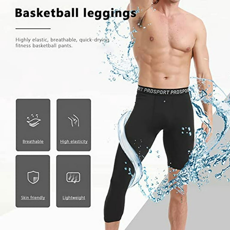 Aosijia 2 Pack Mens One Leg Tights Legging 3/4 Compression Pants Athletic  Base Underwear for Basketball Running Yoga M