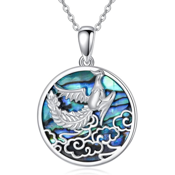 Phoenix Necklace 925 Sterling Silver Bird Pendant Necklace with Abalone Shell Nirvana of Phoenix Jewelry Religious Christian Gifts for Women Men