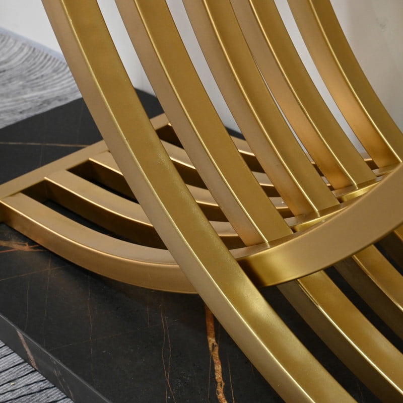 Accent Console Sofa Table with Gold Intertwined Crossed Metal Base, Entryway Display Side Table with Faux Marbling Top