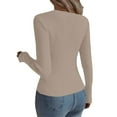 thumbnail image 3 of BRGZLK Women Fashionable V-neck Solid-color Long-sleeved Sweater Top Khaki M, 3 of 3
