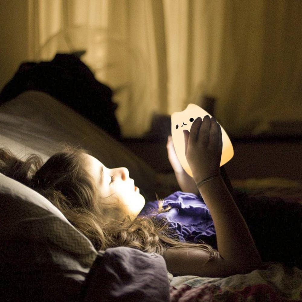 Children Night Light,Children Night Light, EECOO Cute Cat Lamp Soft Silicone Sensitive Tap Control Decompression Toy