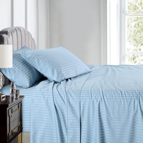 Luxury 100 Cotton 608 Thread Count Sheets Damask Striped Bed Set Top Split Flex King Blue Com Sheets Damask Striped Bed Set, Split Top King Bed Sheets