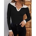 thumbnail image 3 of Sweaters for Women Fall Long Sleeve V Neck Ribbed Knit Pullover Tops Casual Slim Fit Basic Tee Shirts, 3 of 4
