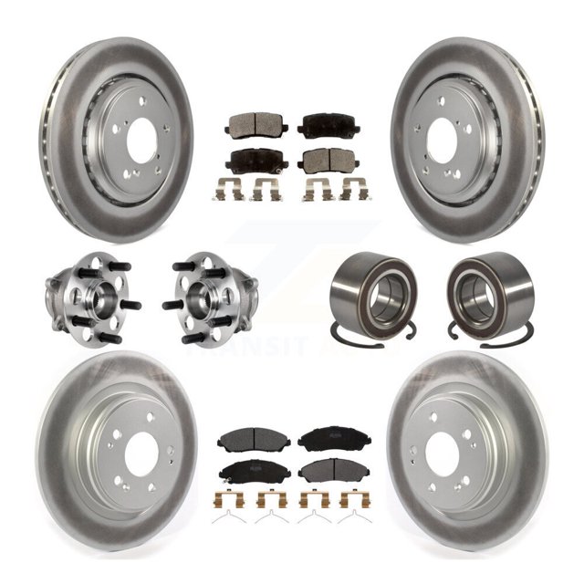 Transit Auto Roulements de Moyeu de Roue avant Arrière avec Rotors de Frein à Disque Enduits et Kit de Tampons Semi-Métalliques (10 Pcs) pour Voiture Acura MDX - Côté Gauche Droit (Conducteur Passager) KBB-128124