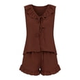thumbnail image 4 of DYTTDG Silk Solid Color Pajama Set for Women 1PC Sleeveless Flouncing Collar Shirt with Short Pajama Pant Set Elastic Drawstring & Pocket, 4 of 5