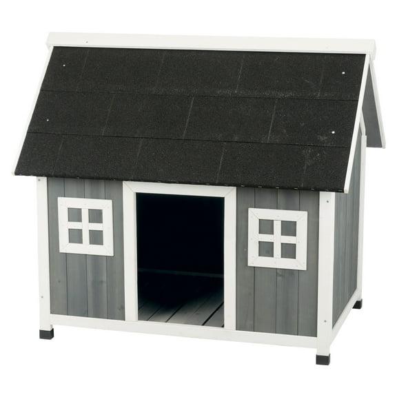 TRIXIE natura Barn Style Dog House, Elevated Pet Shelter, Weatherproof Dog House, Medium