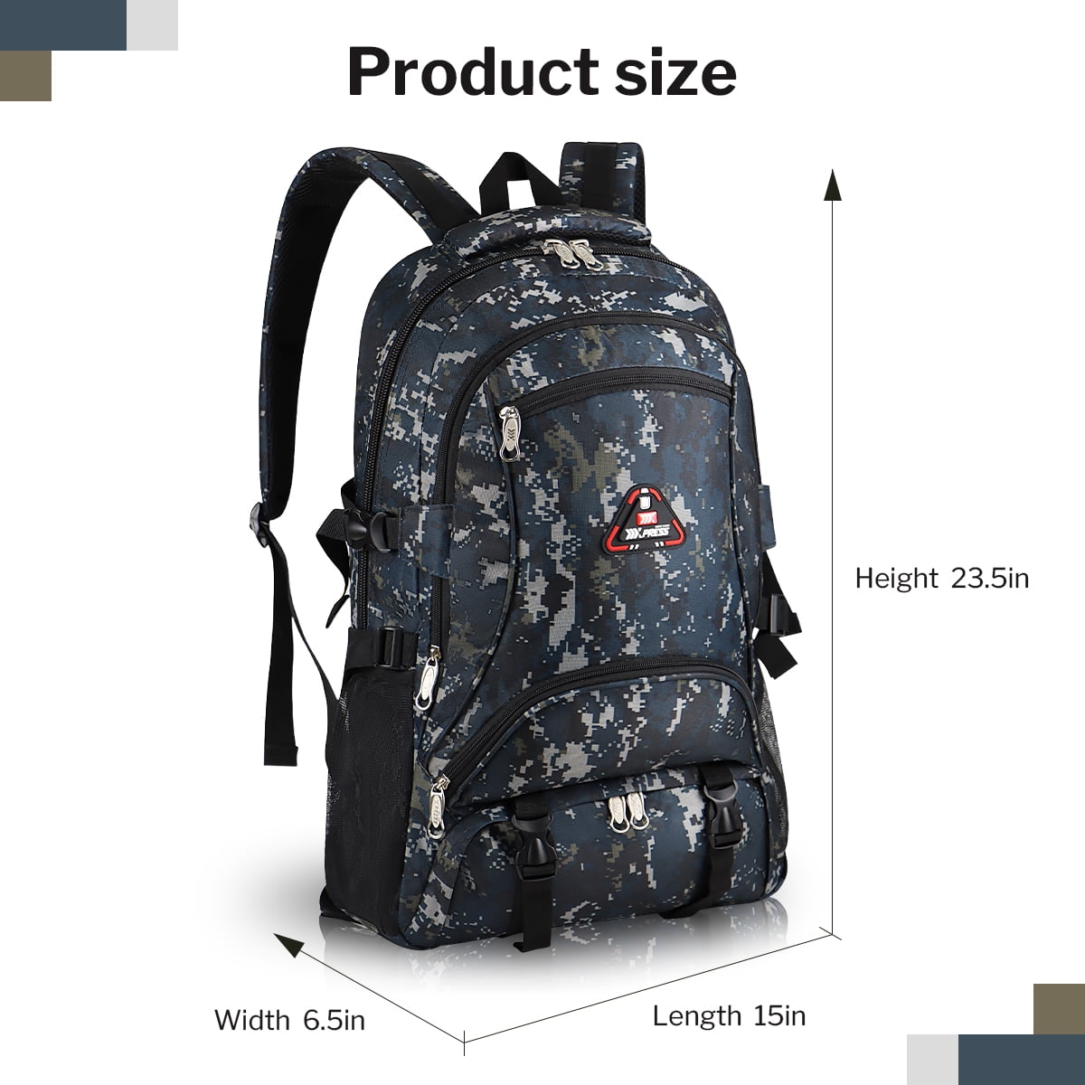 New York Xpress Camo Backpack for Adults 40L Multi-Pocket Backpack for Travel Work Hiking, Navy - BP8023