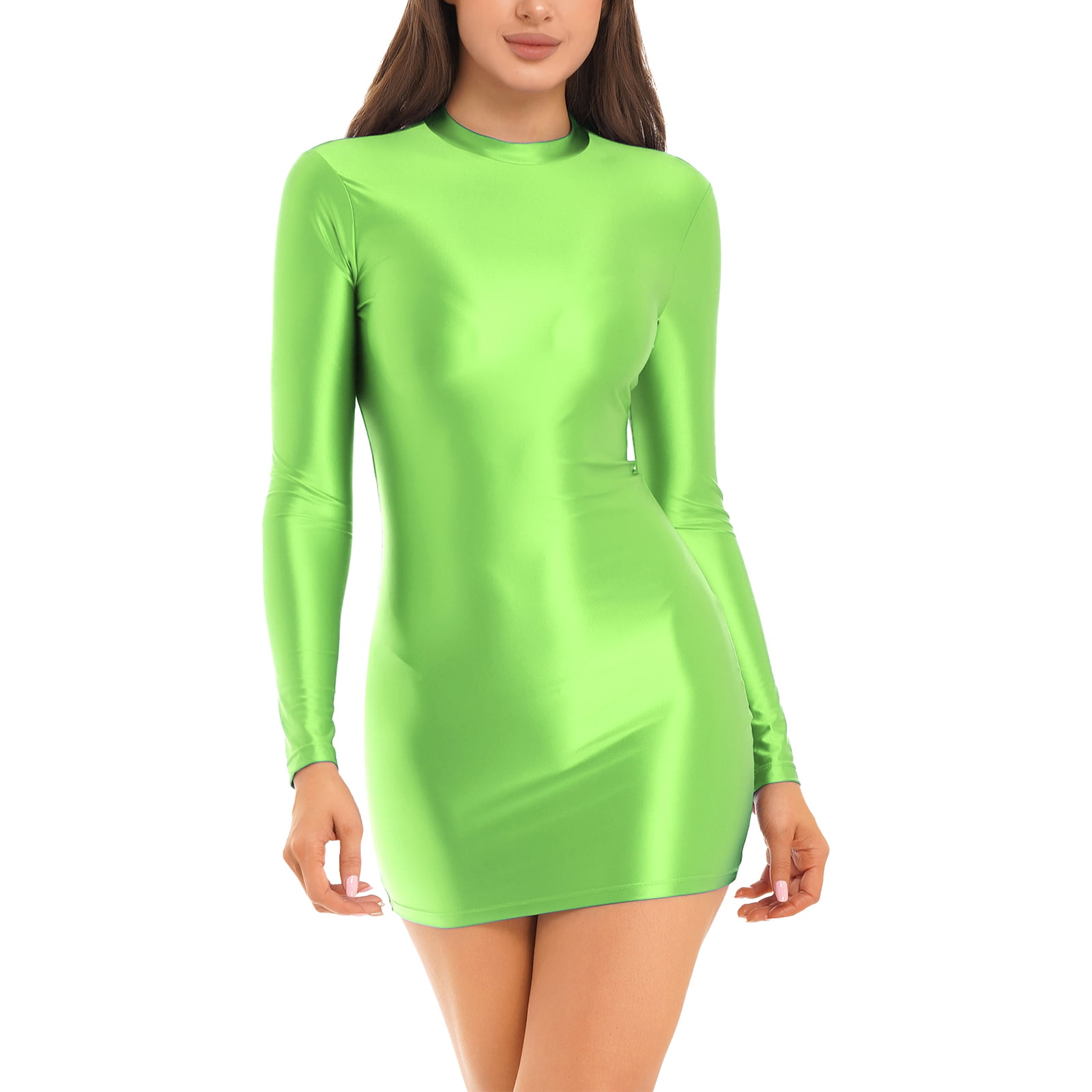MSemis Women Oil Glossy Sheer Micro Mini Dress Tight Pencil Short Dress ...