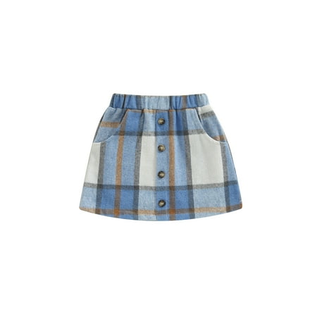 

Sunisery Toddler Baby Girl Short Skirt Elastic Waist Button A Line Flannel Plaid Shacket Skirt Single Breasted with Pocket