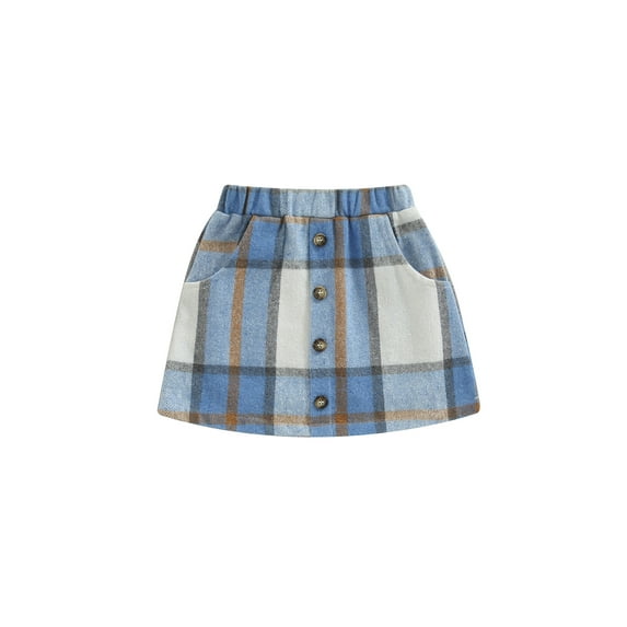 SAYOO Kids Girls Mini Skirt Elastic Waist Plaid Fall A-line Skirt with Pockets for Casual Daily
