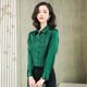 thumbnail image 3 of Camisas de seda auténtica de manga larga para mujer 2022, blusas y blusas verdes para oficina, 3 of 5