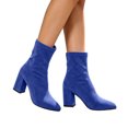 thumbnail image 6 of HAPIMO Women Ankle Sock Boots Pointed Toe Chunky Block Heel Stretch Shaft Pull‑on Suede‑like Upper For Formal Banquet And Night Social Occasions Blue 41, 6 of 7