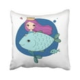 thumbnail image 1 of ARTJIA Black Cartoon Beautiful Little Mermaid And Fish Siren Sea On White Character Cheerful Cute Pillowcase Pillow Cover 20x20 inches, 1 of 1