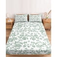 thumbnail image 2 of Twin Sze Fitted Sheet Set - Green Flower 2 Piece Bedding Sets 16" Deep Pocket Fitted Sheet with 1 Pillowcase, Farmhouse Vintage Boho Leaf Spring Brushed Microfiber Hotel Luxury Bed Sheets, 2 of 9