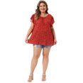 thumbnail image 3 of DARING DIVA Women's Plus Tops Floral Crew Neck Pleated Front Tulip Sleeve Blouse 1X Red, 3 of 6